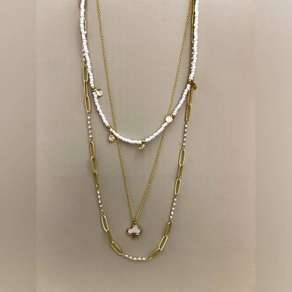 White & Gold Multi-chains Necklace Set - Layered Boho Necklace - Trendy Necklace - Picture 5 of 9